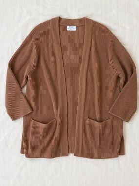 Old Navy Ribbed Open Front Cardigan 3X Brown Cozy Oversized Pockets 2023